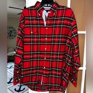 Tommy Hilfiger Large Christmas Men's Red Plaid Dress Shirt